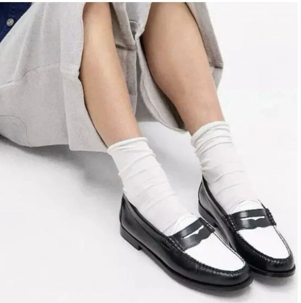 G.H. BASS Whitney Weejuns Leather Loafers Shoe Black / White Women’s 7.5M NWOB